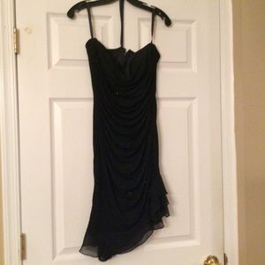 Black Cocktail Dress Strapless Asymmetrical hem